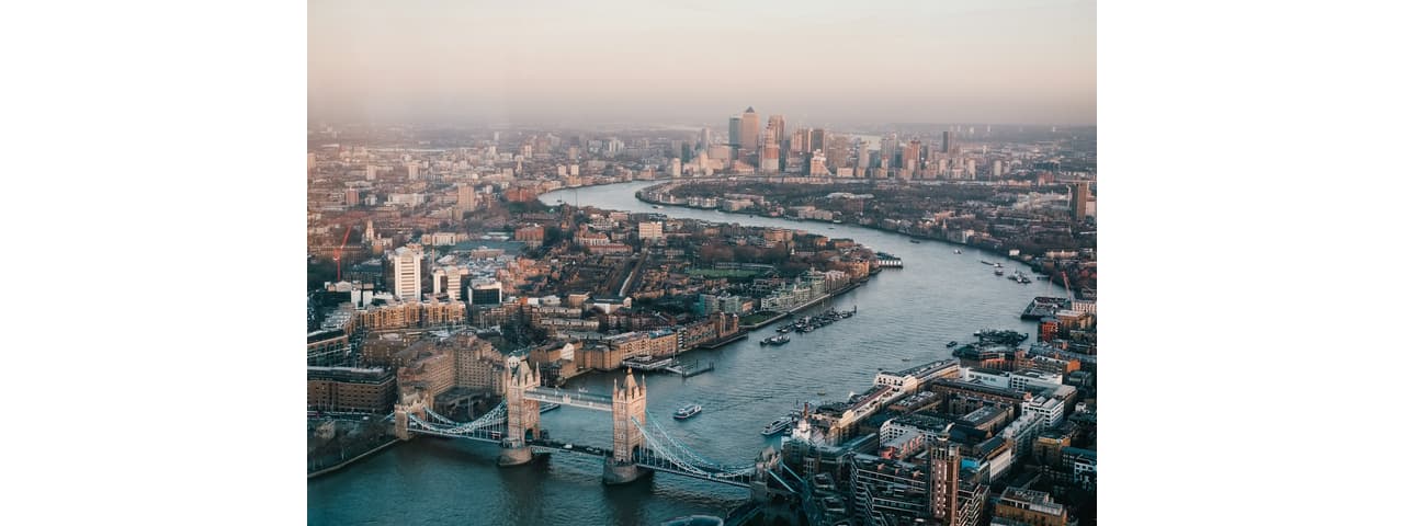 A landscape view of Tower Bridge, London, UK