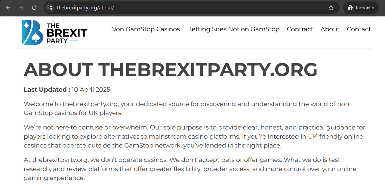 Brexit Party parasite SEO non-GAMSTOP